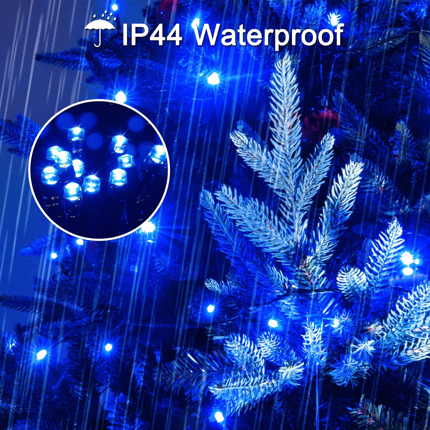 JMEXSUSS 200 LED Christmas String Lights, 66ft Expandable, Blue, Waterproof, Green Wire, Model EXS-S-0200