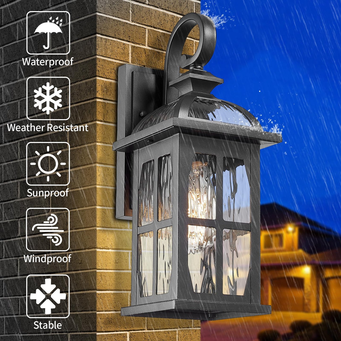 Darkaway Outdoor Wall Light Exterior Light Fixture With Water Ripple Glass  Aluminum Outside Lights Sconces Exterior Lighting For House Porch Patio Doorway Garage