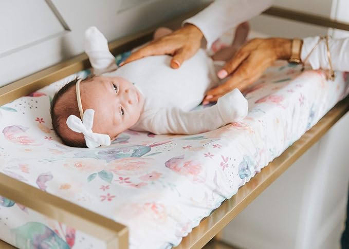 Copper Pearl Premium Knit Changing Pad Cover Soft, Stylish, and Universal Fit for All Standard Diaper Changing Pads, Trendy Design Changing Pad Covers, Bloom