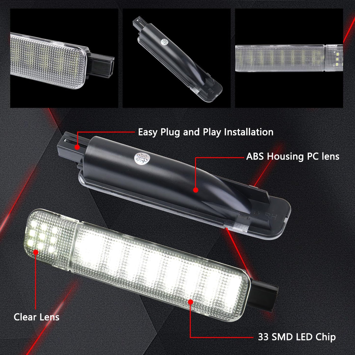 Afeisol White Led Side Door Panel Lights Courtesy Light Fit For Chevy Sierra Gmc C/K  Yukon Silverado 1500 2500 3500 Avalanche  Suburban  Hum-Mer H2 4Pcs Car Interior Panel Lighting