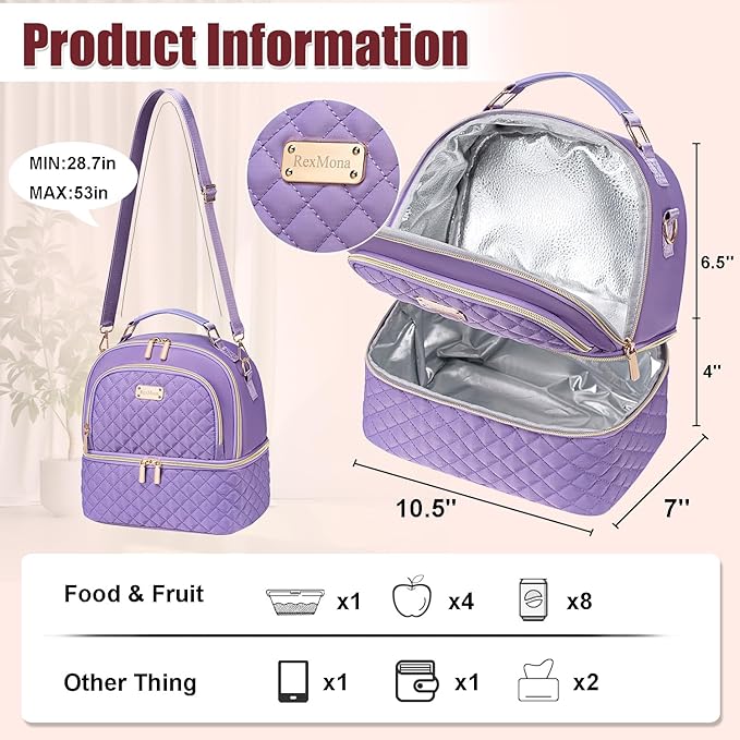 Lunch Bag for Women,Dual Compartment Lunch Box for Womens, Insulated Lunchbag Leakproof Lunch Tote Lunch Cooler Bag for Women Men,Lunchbox with Adjustable Strap for Work Picnic Beach