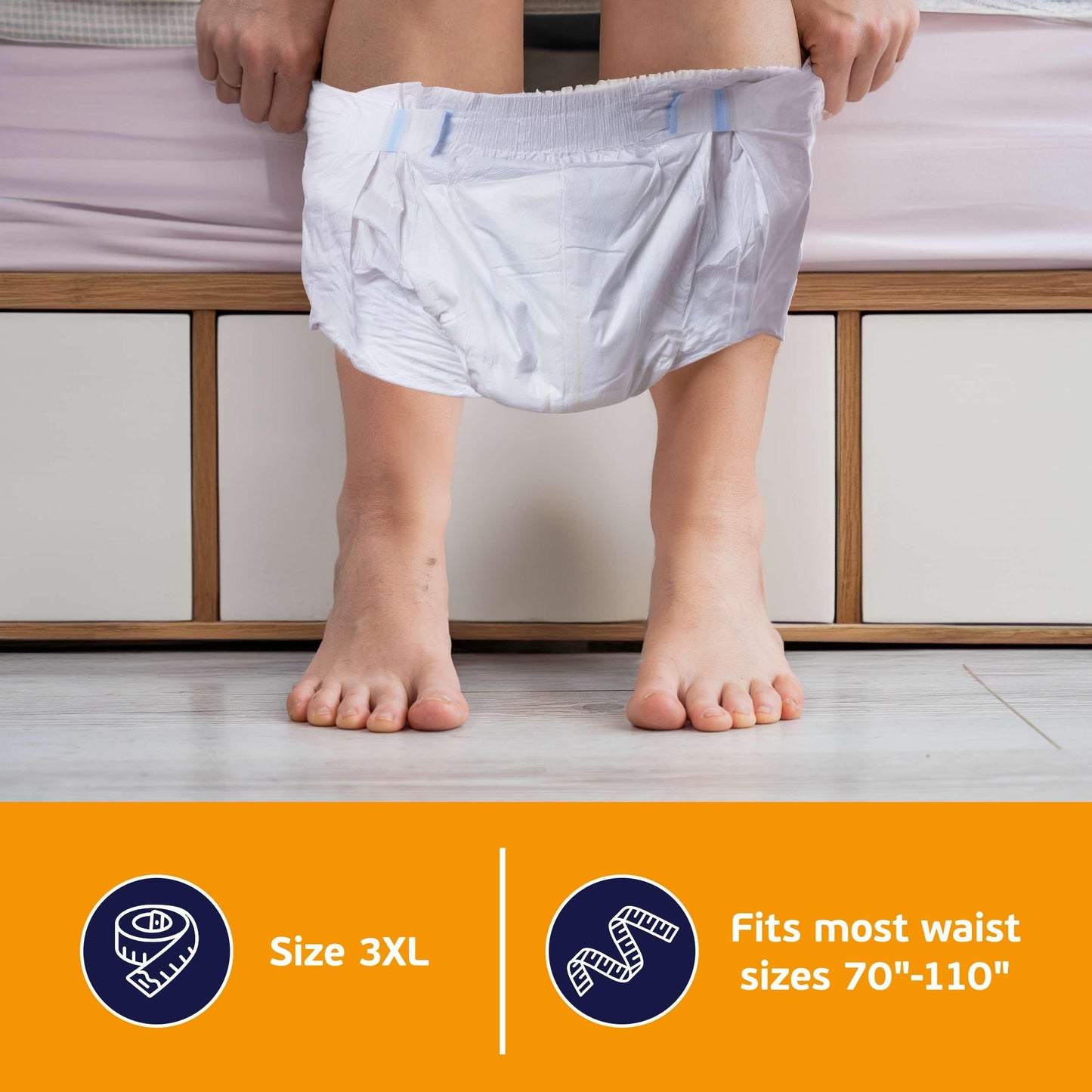 3XL Adult Diapers for Women and Men - 8 Bariatric Disposable Briefs with Tabs and Stretchable Side Panels - Breathable with Maximum Absorbency