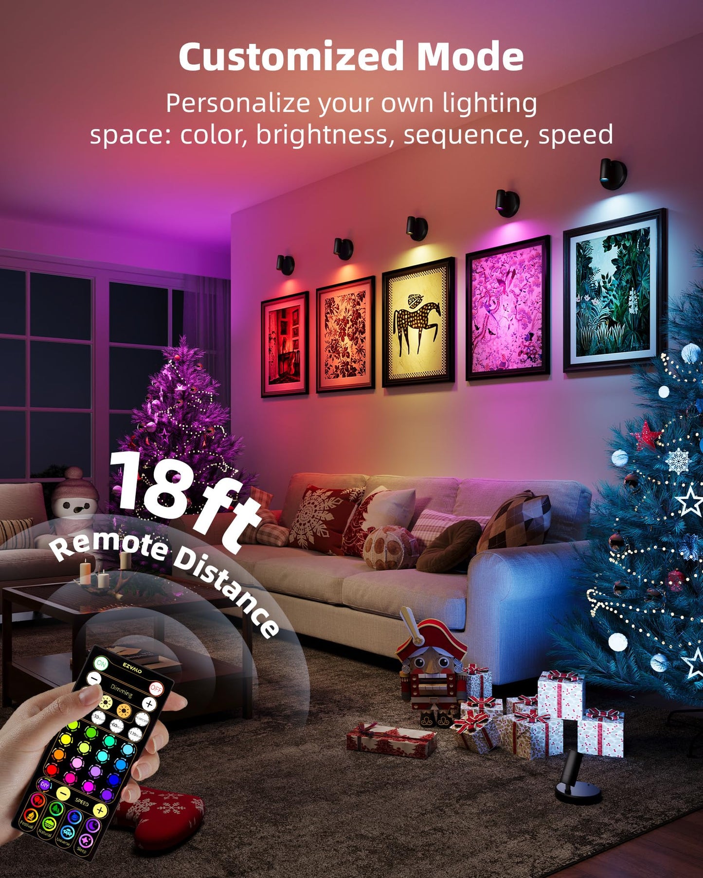 Ezvalo Rgb Spotlights Indoor With Remote  5500Mah Rechargeable Picture Lights  Diy Mode & 83 Color Changing Uplighting  Wireless Mini Accent Lighting For Christmas (2Pack-Black)