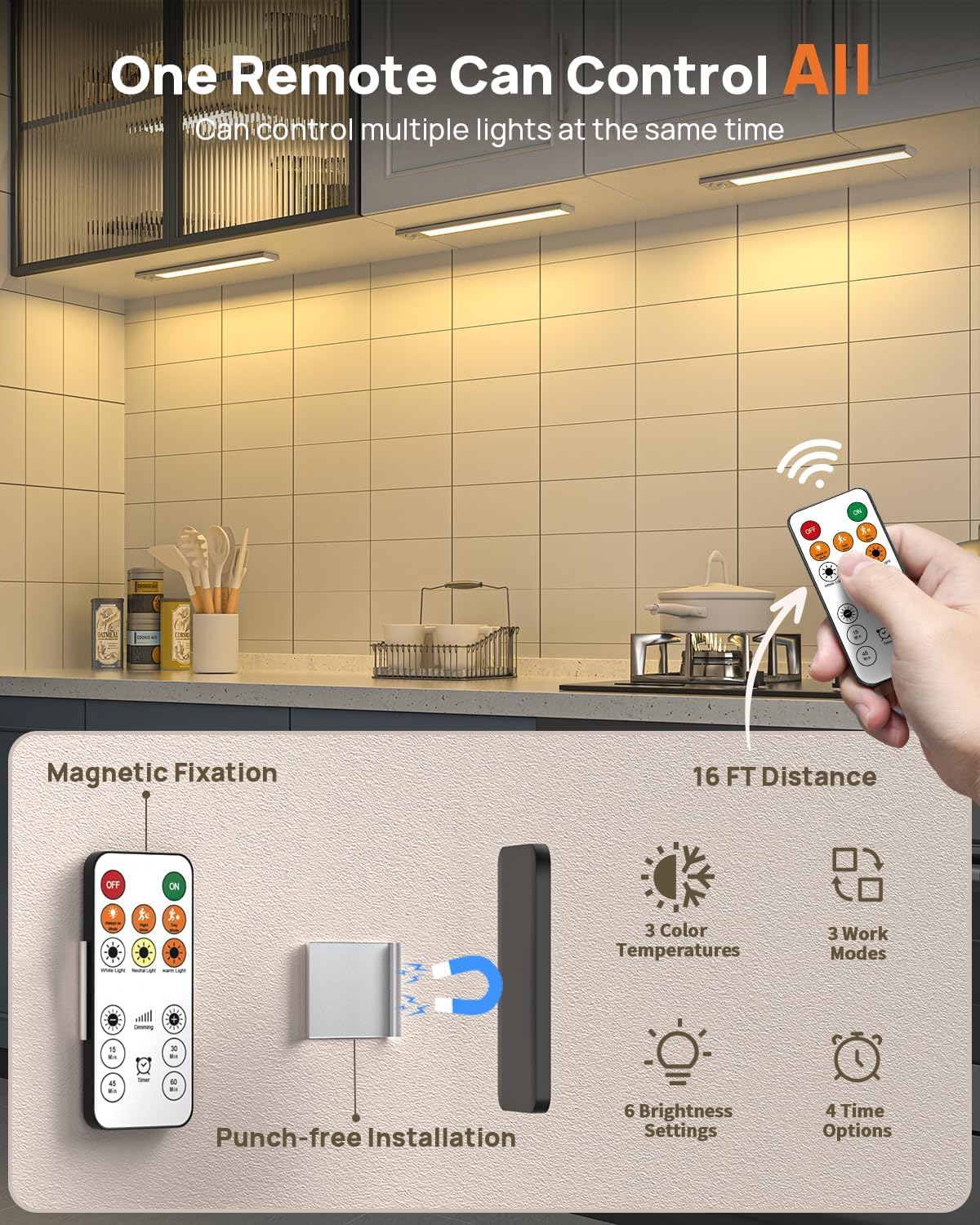 LENOMA Under Cabinet Lighting, 16in LED Motion Sensor Light, USB Rechargeable, 3 Color Temps, 3 Pack, White, Model LTM-CGD-03