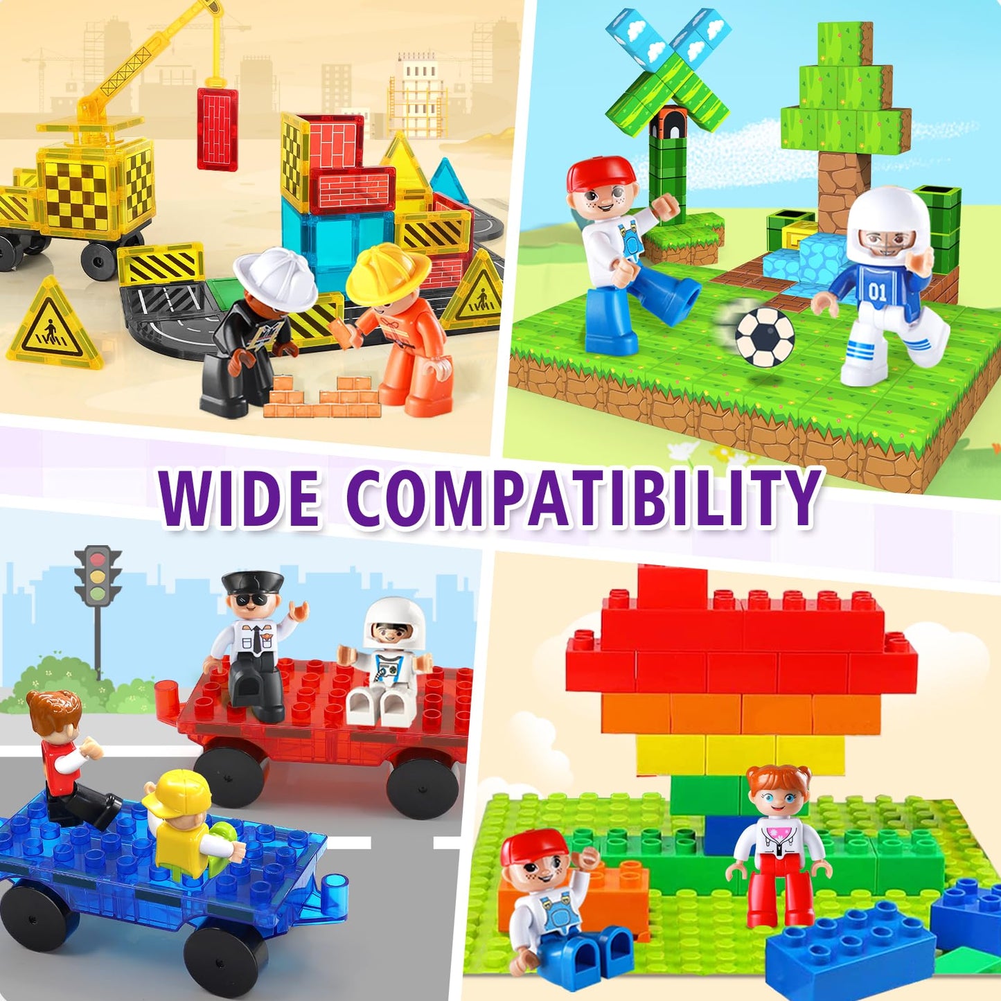 Large Magnetic People Figures for Kids-15pcs,3”Community Helpers Toys People for Magnetic Tiles Building Blocks Gifts for Christmas Toddlers Boys Girls Ages 3 4 5 6+,Creative Magnet Toy Expansion Pack
