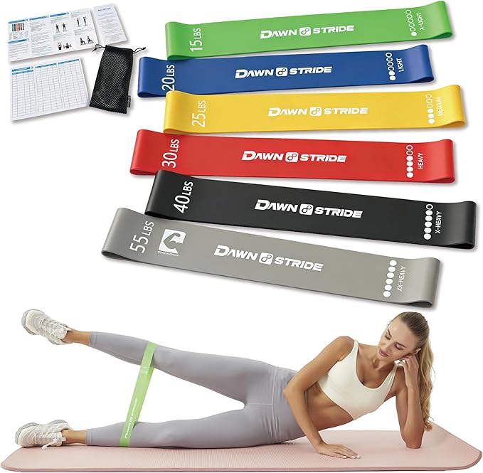 DawnStride 6-Levels Resistance Exercise Loop Bands Set – Elastic Workout Bands for Yoga, Strength Training, Physical Thera...