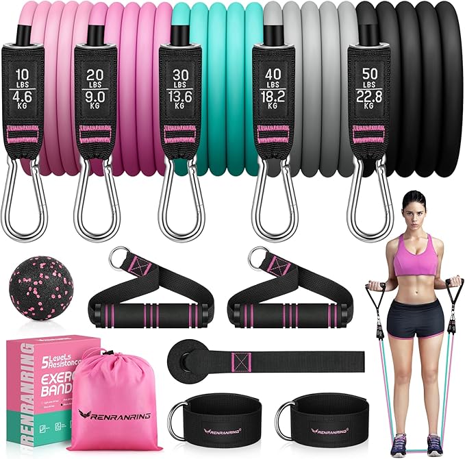 RENRANRING Resistance Bands for Working Out, 150LBS Exercise Bands, Workout Bands, Resistance Bands Set with Handles for M...