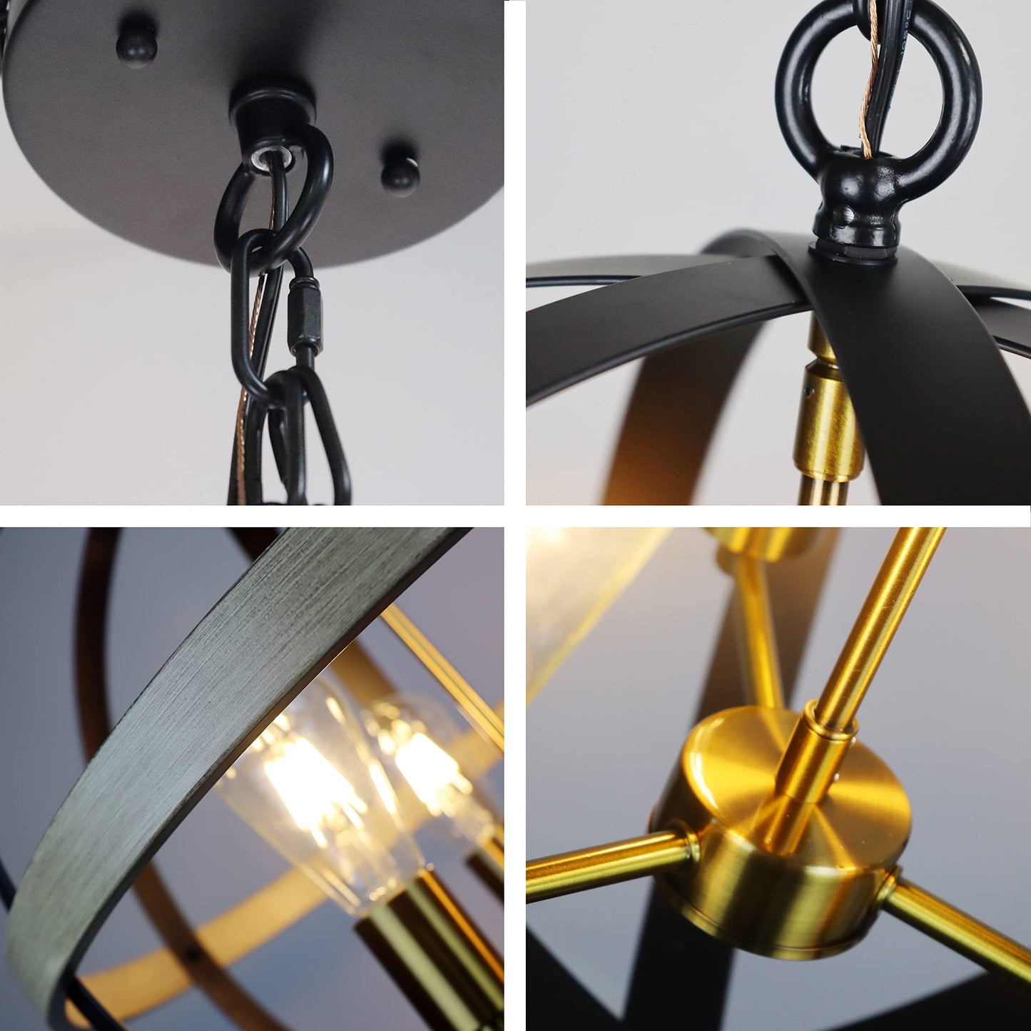Chloe Lighting 3 Light Pendant, Farmhouse Style, 20in Wide, Matt Black/Brass/Wood, Model CH6H812TT20-UP3