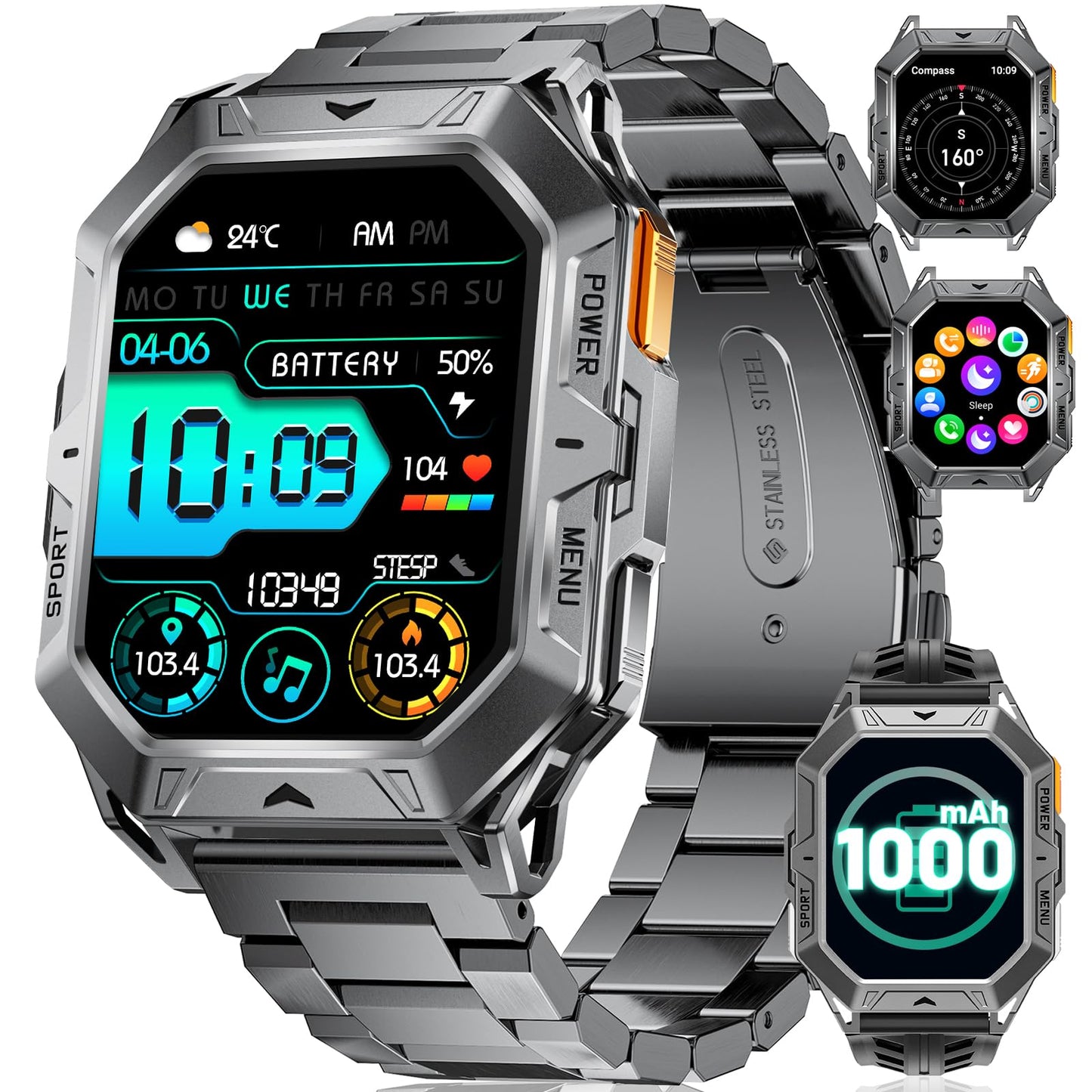 LIGE Military Smart Watches for Men(Answer/Make Calls),100-Day Battery Life,2.13" AMOLED Outdoor Sports Smartwatch with Compass,Heart Rate/Sleep Monitor Fitness Tracker for Android iOS,AI Voice
