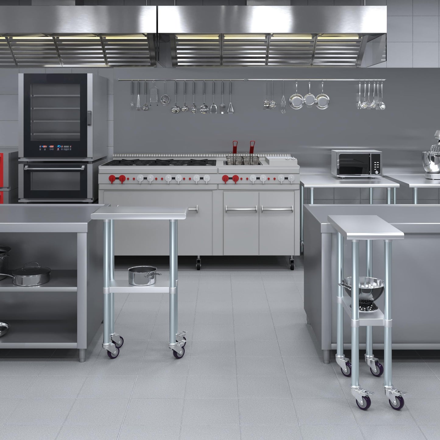 AmGood 24 in. x 12 in. Stainless Steel Work Table with Wheels | Metal Kitchen Food Prep Table | NSF