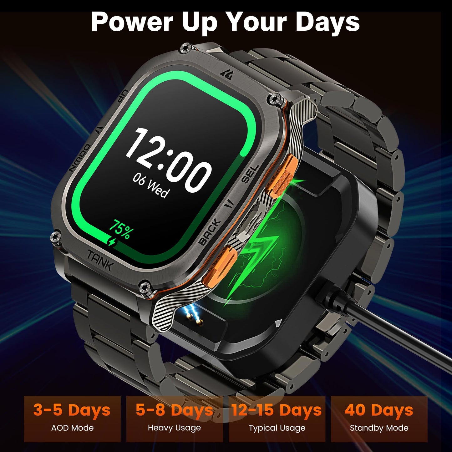 KOSPET Tank M3 Ultra GPS Smart Watch, 50M Waterproof, Compass, Altitude, Air Pressure, 480mAh Large Battery, Stainless Steel, Bluetooth Call, 1.96'' AMOLED Always-on Display, AI Voice, Metal Band