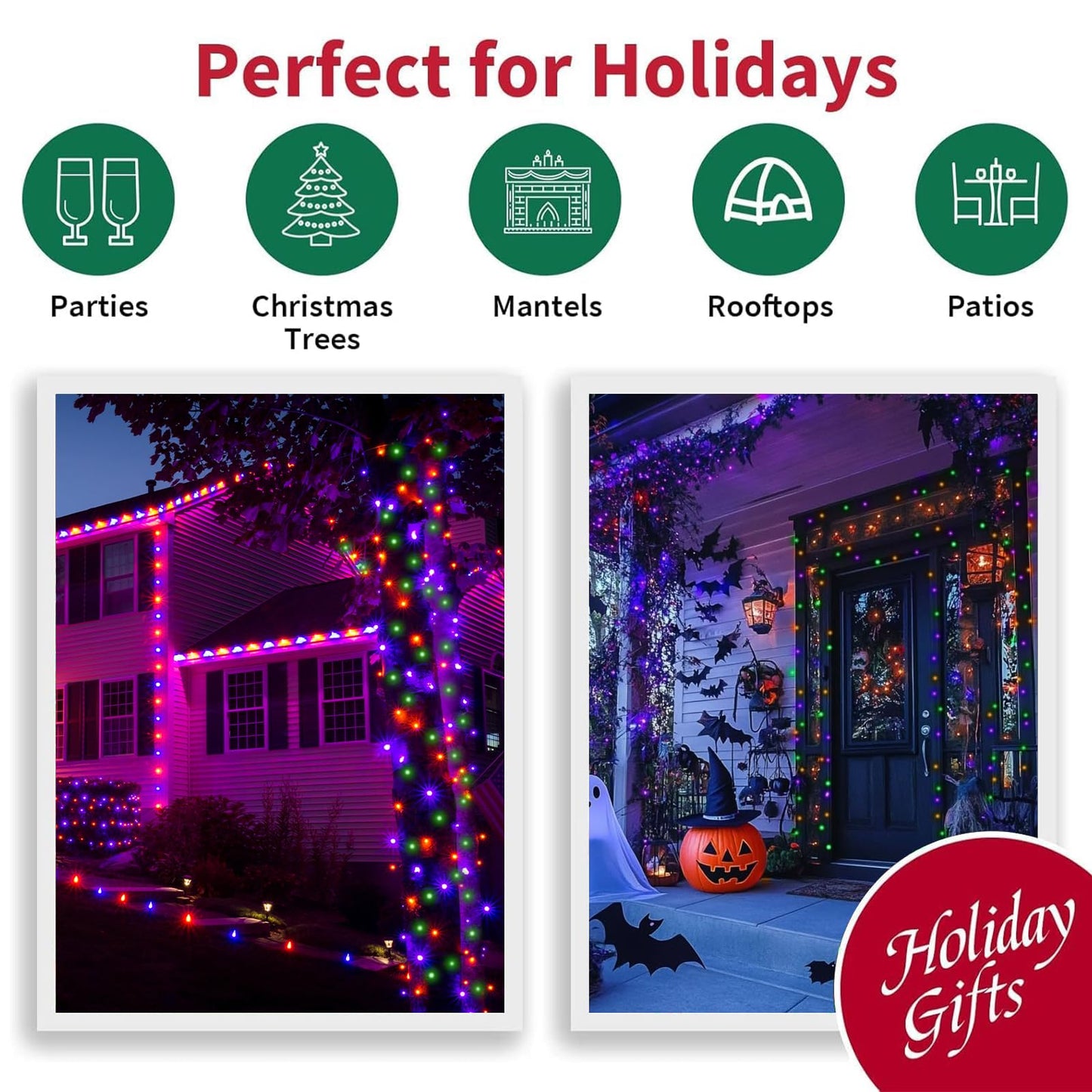 Lamphome 66Ft Halloween Decorative Mini Lights  200 Led Transparent Wire Fairy Starry String Lights Plug In  16 Lighting Modes For Halloween Outdoor Party Decoration (Orange/Purple/Green)