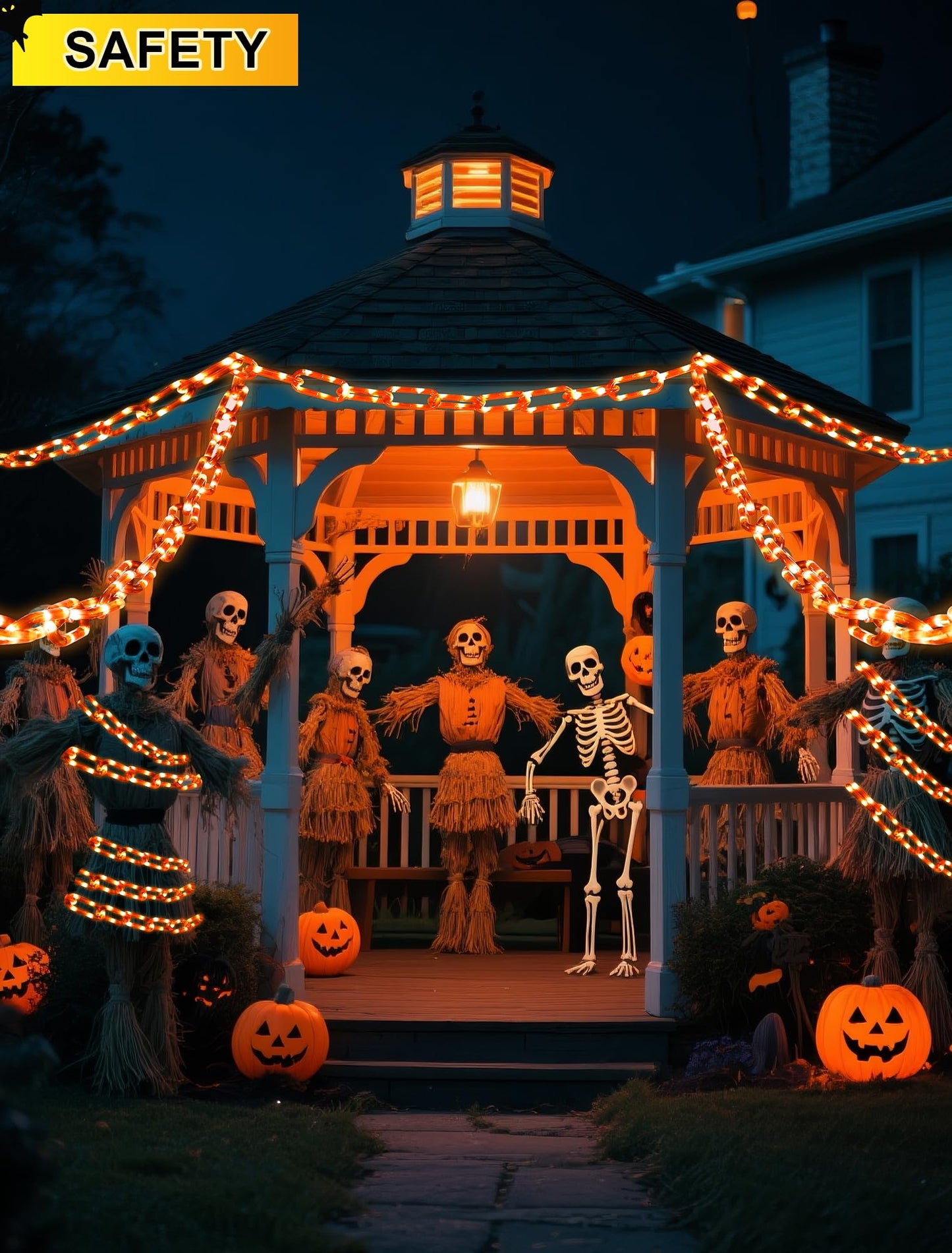 YOUNGAR Halloween String Lights, 175LED, Battery/USB Operated, 13.7ft, Orange, 8 Modes for Indoor/Outdoor Decorations