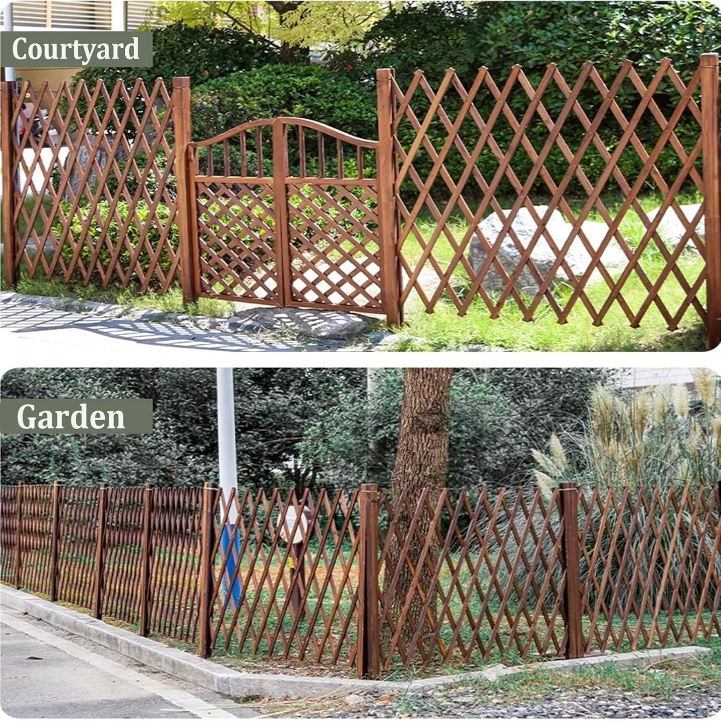 Expandable Wooden Lattice Fence - Retractable Garden Fencing Panel, Stretchable Trellis for Climbing Plants, Freestanding Pet Screen, No Dig Vertical Rack - White, 47.24"x13.77"