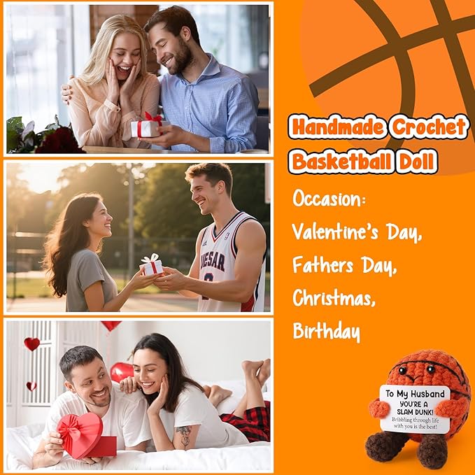 Funny Husband Birthday Gifts from Wife, Handmade Crochet Basketball Decor, Wedding Anniversary Birthday Presents for Him, Best Valentines Day for Men, I Love My Husband