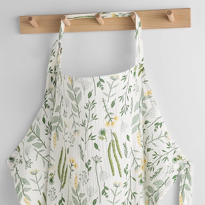 Yoofoss Muslin Nursing Cover for Breastfeeding, 100% Cotton Breastfeeding Cover with Arch Neckline, Soft Breathable Privacy Nursing Covers for Women, Multi-use Breastfeeding Essentials-Plants