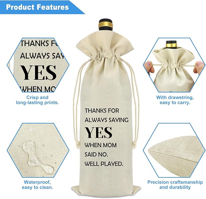 Dad Appreciation Gift Dad Wine Bag Dad Birthday Gift Ideas from Daughter Son Thank You Gift for Dad Drawstring Burlap Wine Bottle Bag Thanksgiving Christmas Fathers Day Gift for Dad Daddy Father
