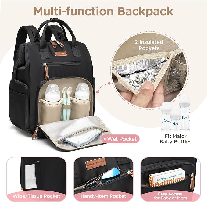 Breast Pump Bag for Spectra S1 S2 Medela, Convertible Large Diaper Bag Backpack for Working Moms with 14 inch Laptop Sleeve & Cooler Storage, Black