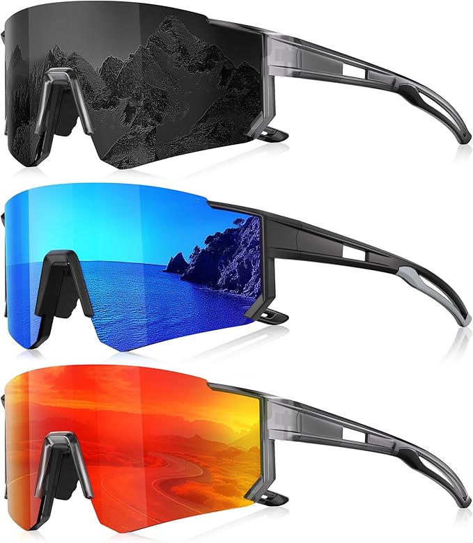 Foliful 3 Pack Polarized Sunglasses for Men Women, Sports Mens Sunglasses with UV Protection for Baseball Cycling Running