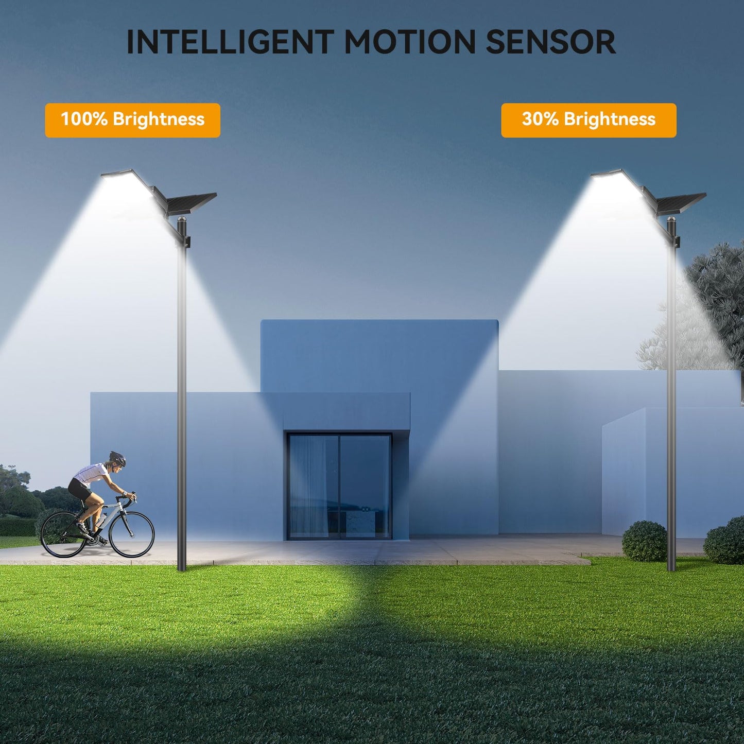 Adewalk 12000W Solar Street Light, Dual Solar Panels, Motion Sensor, Remote Control, 1 Pack, Black, Model TW001