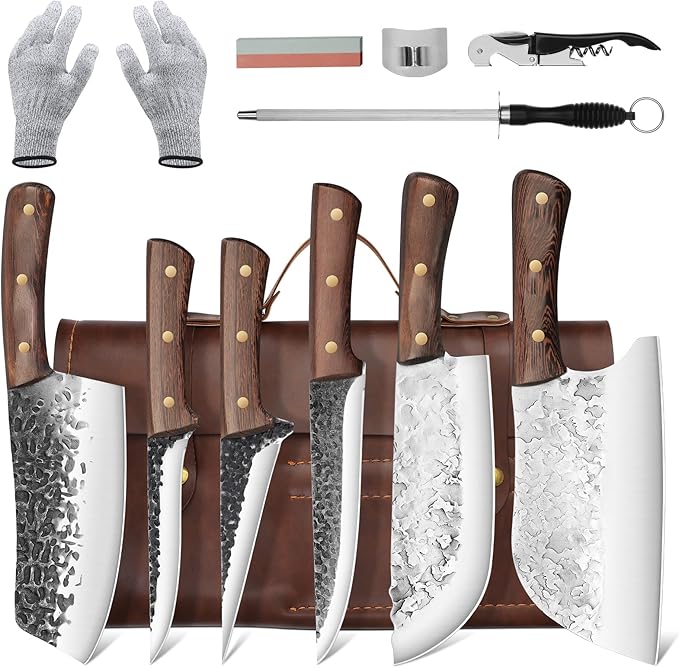 DRAGON RIOT Chef Butcher Knife Set for Meat Cutting with Roll Bag, 12 PCS Japanese Forged Chef Knives Set for Men and Women Gift for Men