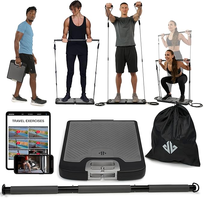 EVO Gym - Portable Home Gym Strength Training Equipment, at Home Gym | All in One Gym - Resistance Bands, Base Holds Gym B...