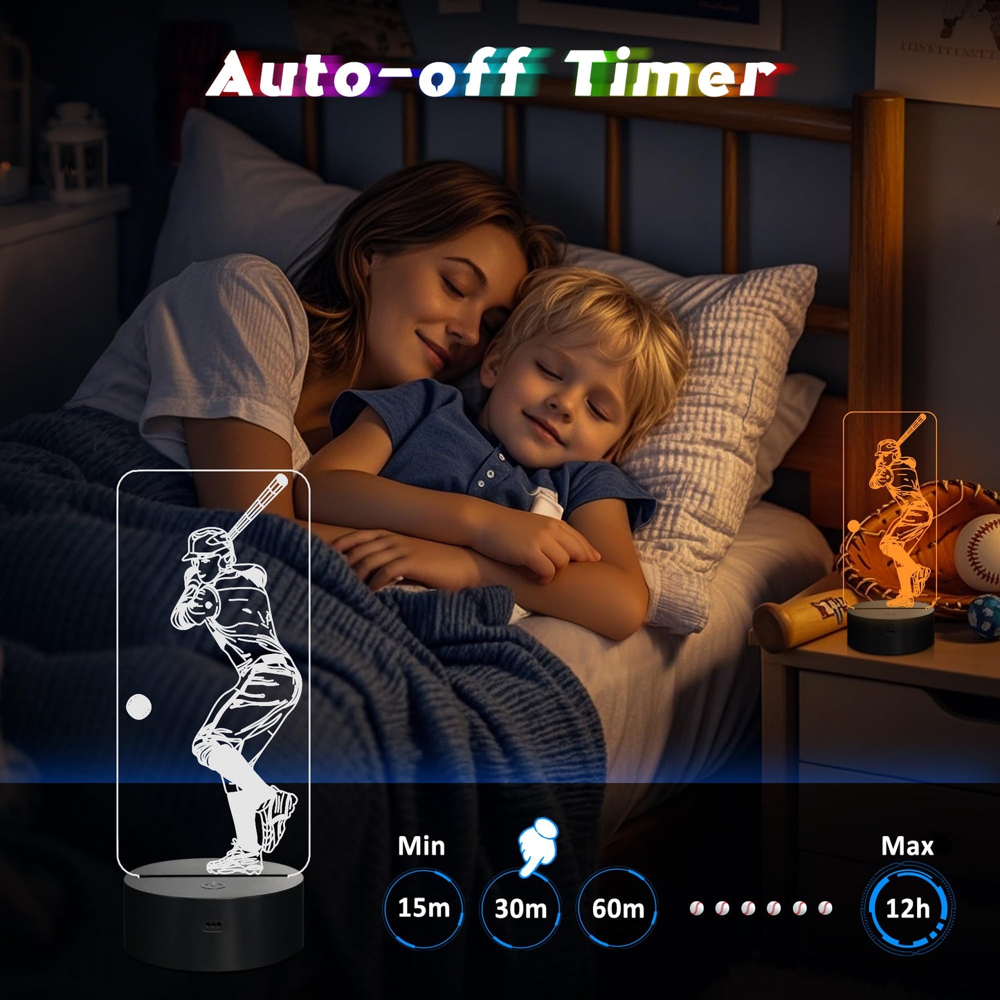 CoolGift Mart 3D LED Baseball Night Light with Remote Control, Acrylic, Multicolor, Model FS-2810-9999