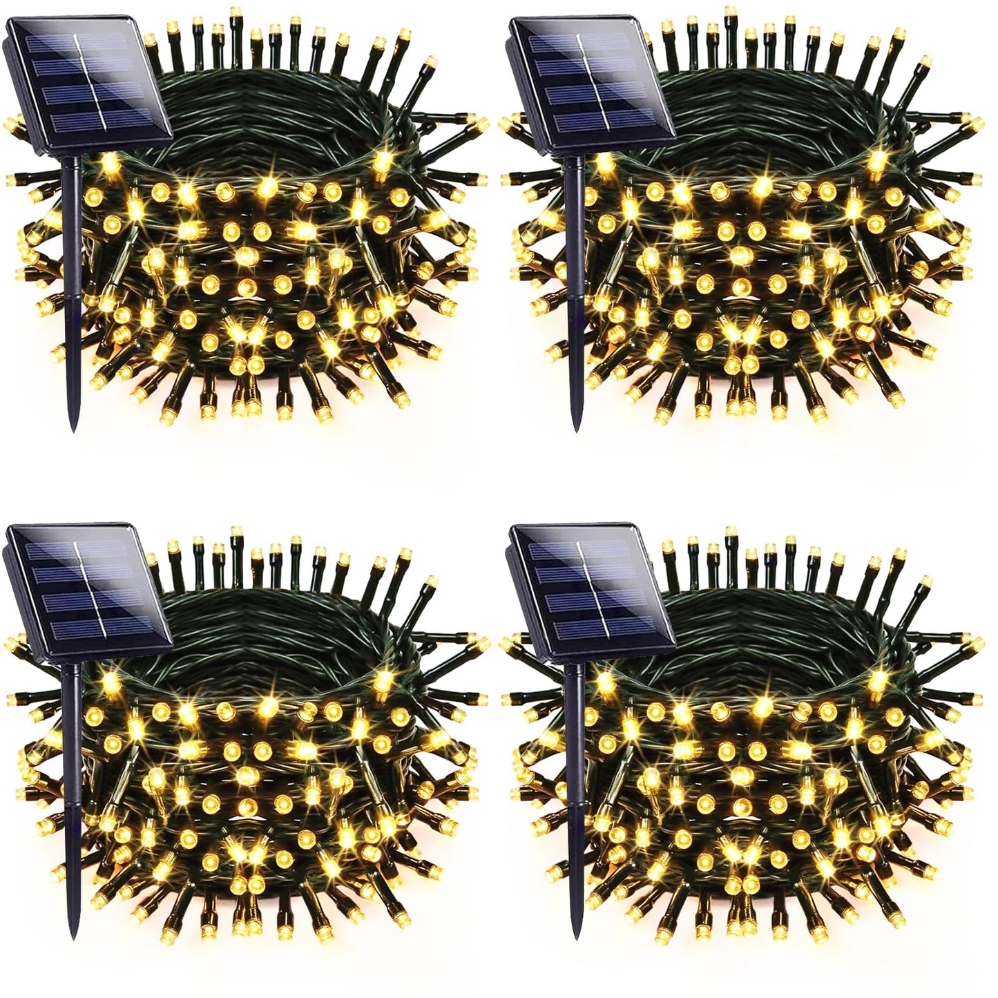Upgraded 4 Pack 160Ft 400 Led Solar Christmas Lights Outdoor Solar String Lights With 8 Lighting Modes Waterproof Solar Fairy Lights For Garden Yard Patio Christmas Tree Decoration (Warm White)