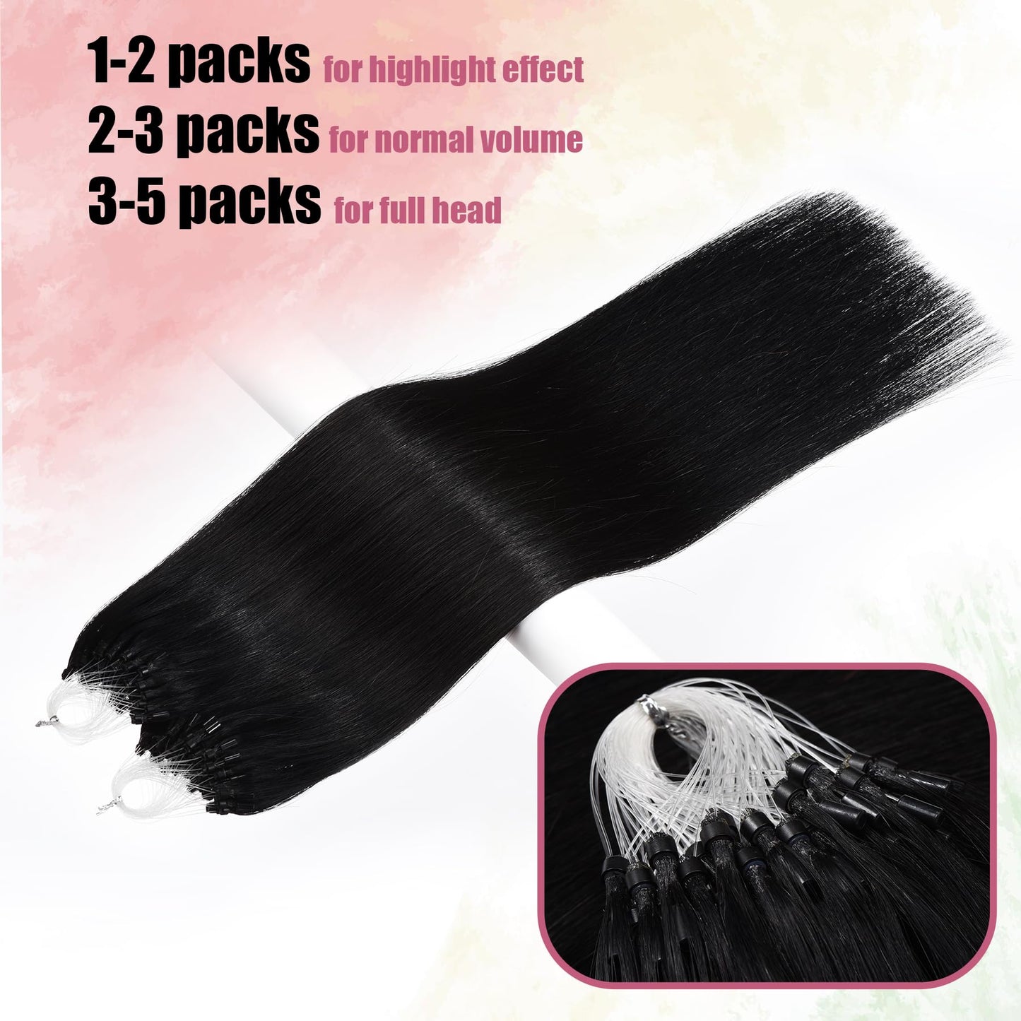 Kpvxxve Micro Link Hair Extensions Human Hair Black Microbead Hair Extensions #1 Straight Remy Human Hair Extensions 20 Inch Mic