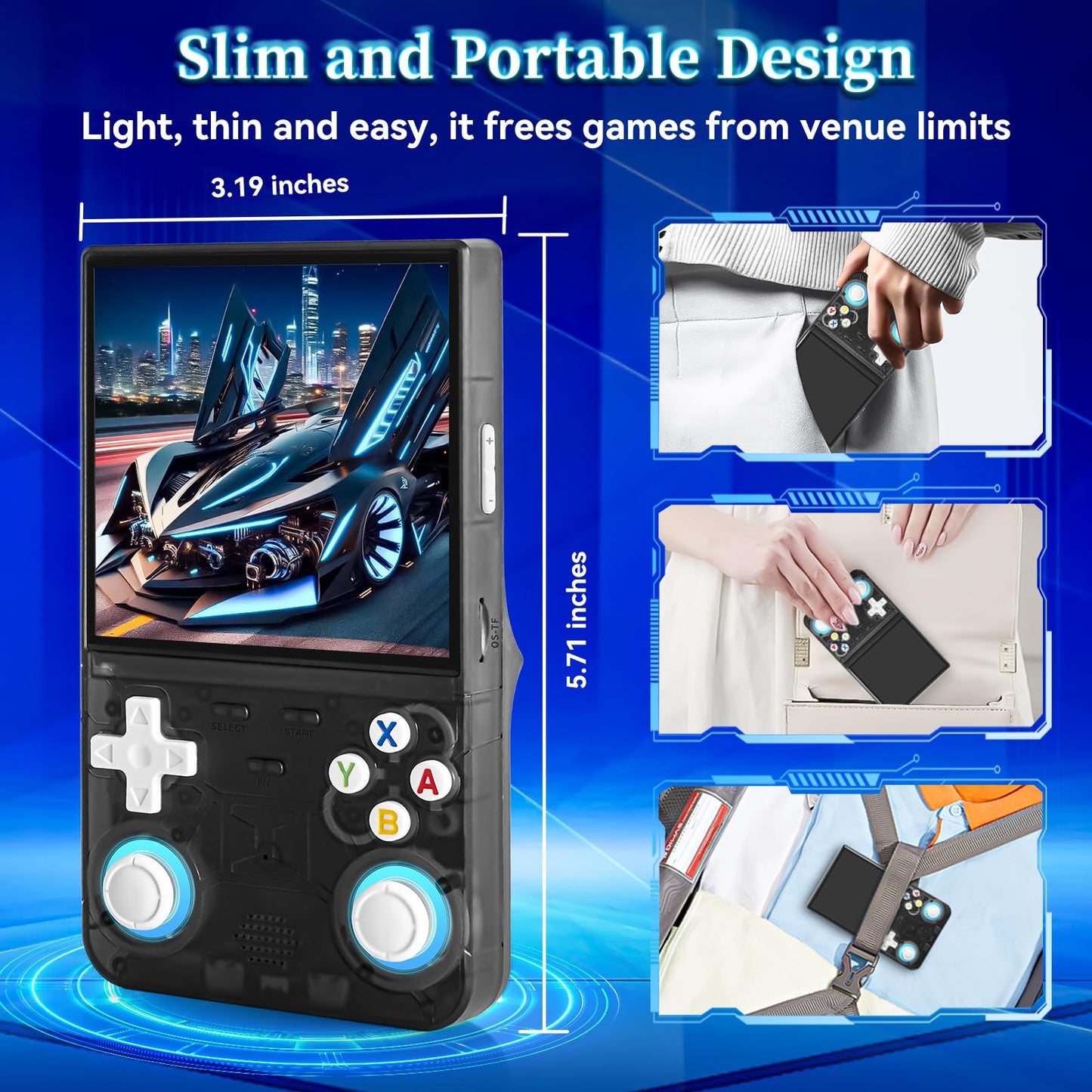 Forlarme R36Ultra Retro Handheld Game Console - Open Source Linux System, 30000+ Pre-Installed Classics, 4.0" IPS Display, 30+ Emulator Support, Includes 64GB Card & Portable Case (Black)