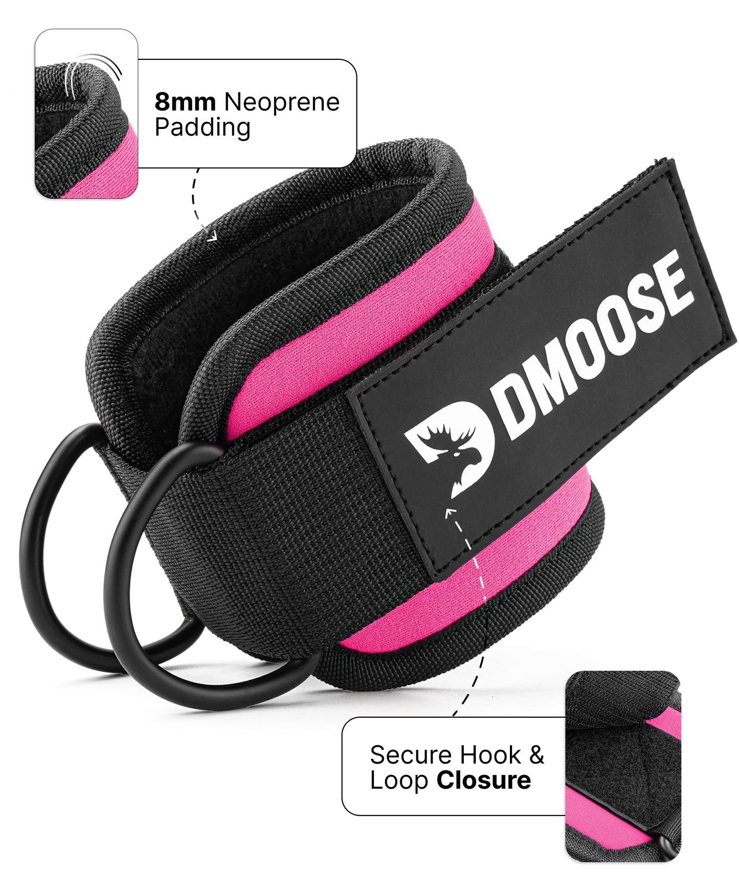 DMoose Ankle Strap for Cable Machine - One Size Fit with Premium Padding, Workout Kickback Ankle Cuffs, Ankle Bands for Working Out, Booty Workouts, Leg Extension, Hip Abductors & Lower Body Exercises