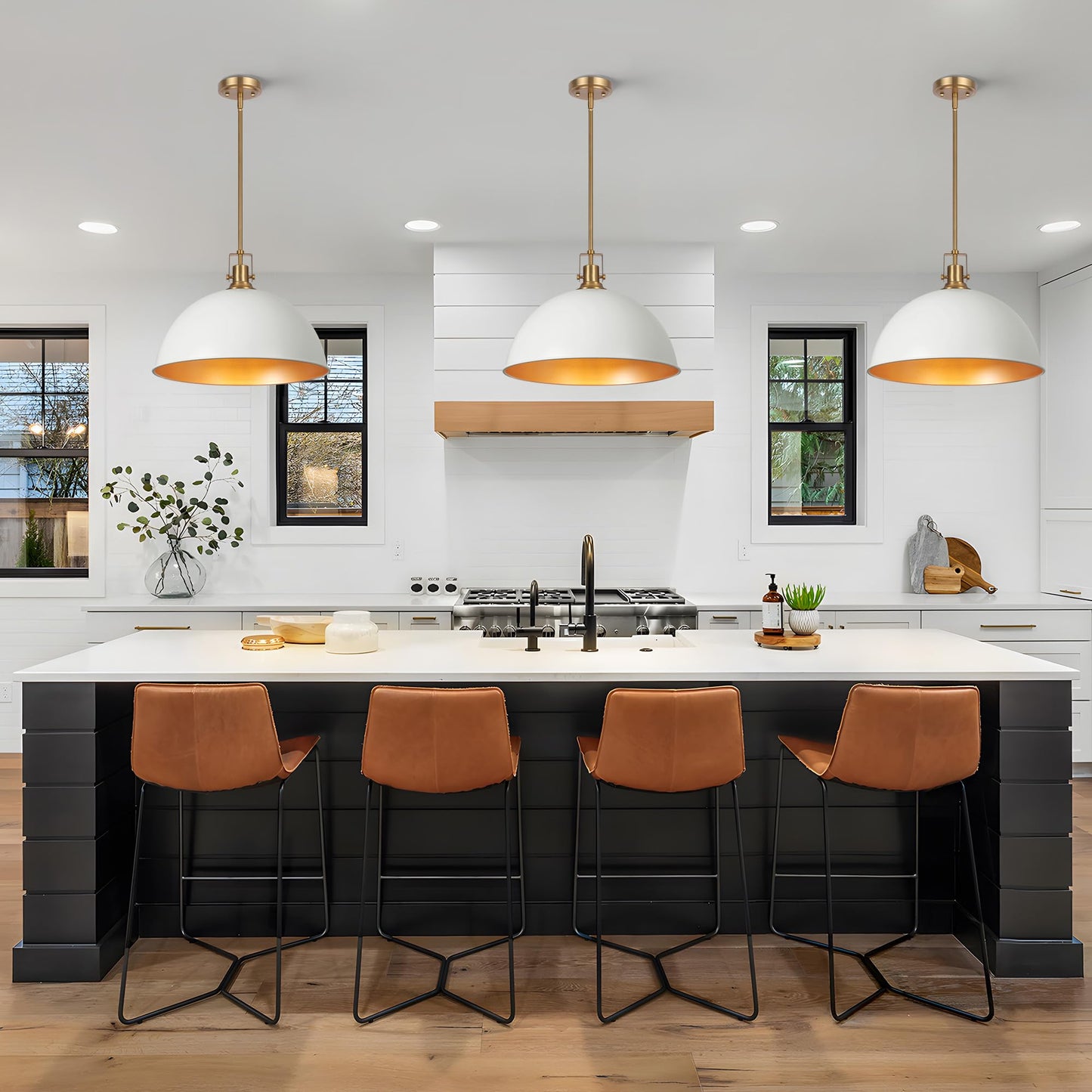 Lamqee 18 Inch White And Gold Large Pendant Light Kitchen Island  Farmhouse Modern Dome Pendant Light Fixtures Ceiling Hanging Lighting Chandelier For Dining Room Over Table  Bar  Hallway  Entryway