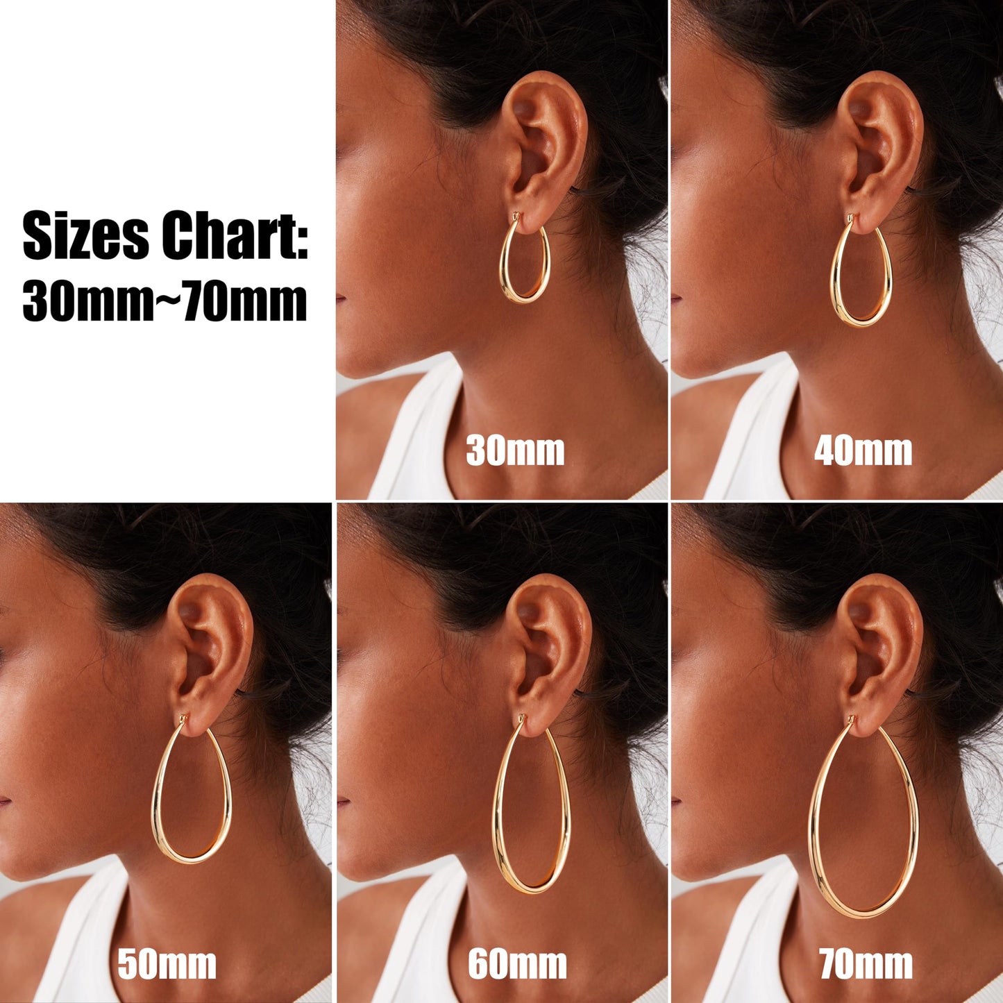 Gacimy Gold Chunky Hoop Earrings for Women, 14K Gold Plated Oval Hoop Medium Earrings with 925 Sterling Silver Post, 40mm Yellow