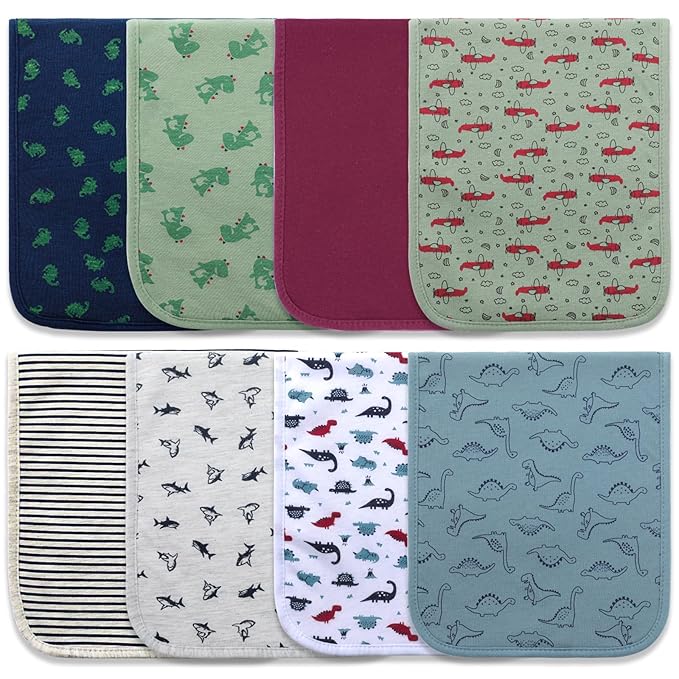 Hakochia Burp Cloths for Baby Boy & Girl Organic Cotton Large Unisex Burp Clothes Extra Absorbent Soft Neutral Burping Rags Spit Up Cloth Sets for Newborns 8 Pack (D)