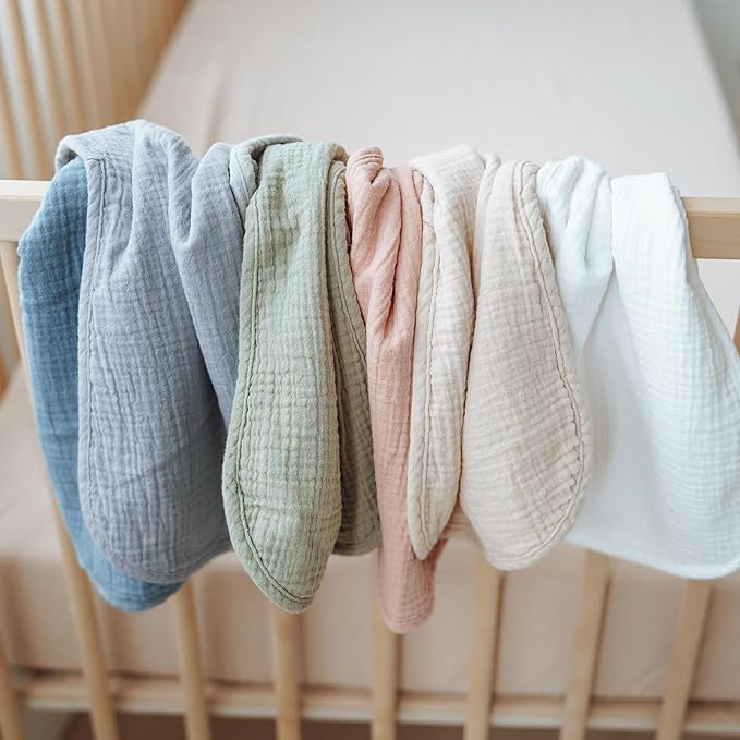 Konssy Muslin Baby Burp Cloths Sets for Unisex- 6 Pack Large 100% Cotton Burping Clothes for Newborn, Baby Girls and Boys
