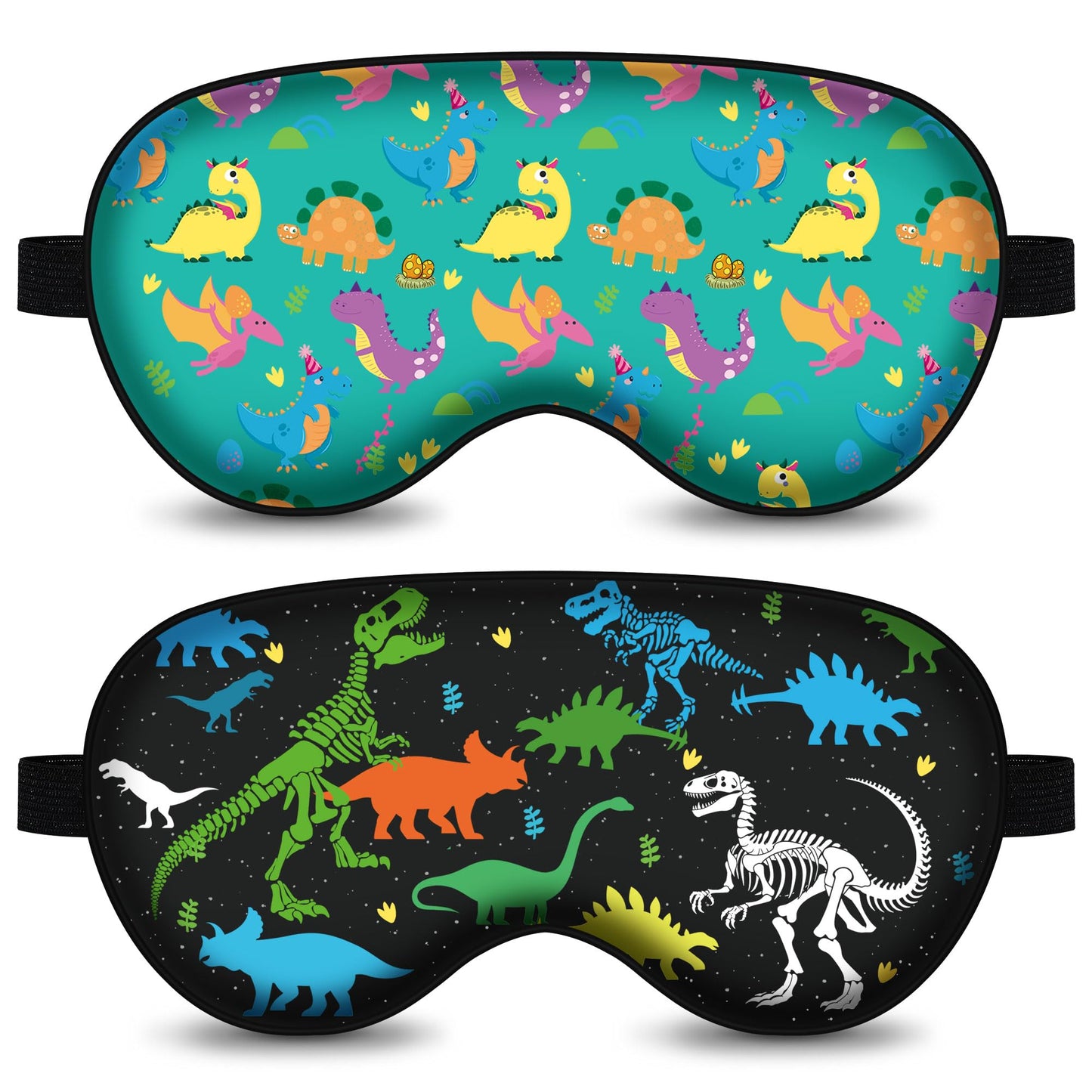 2 Pcs Sleep Mask,Cute Dinosaur World Blackout Sleeping Mask for Kids Teen Adult,Funny Eye Mask with Adjustable Strap for Home Party Children's Travel Soft Eye Cover Blindfold (Black+Green)