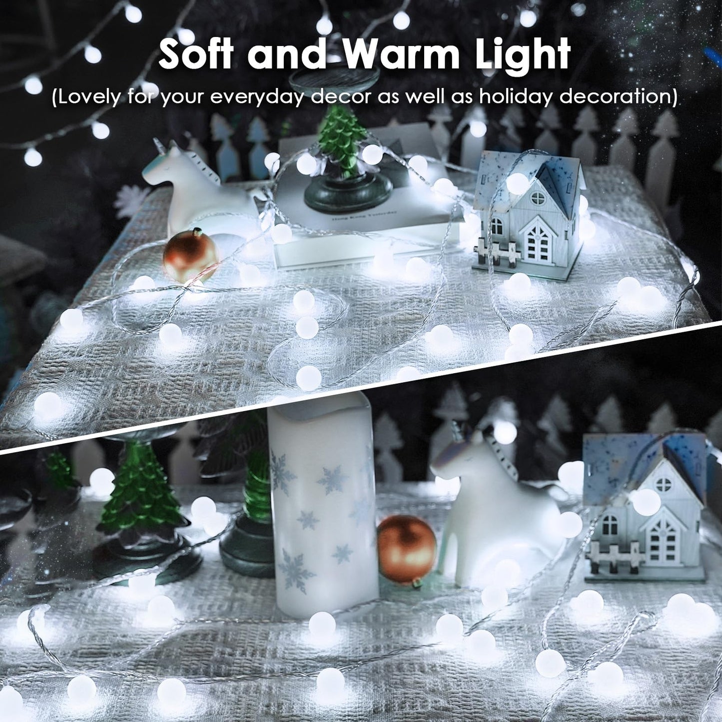 LORRYTE 100 LED Connectable String Lights, Cool White, 43ft with Remote & Timer, Waterproof Globe Fairy Lights for Indoor Outdoor Decor