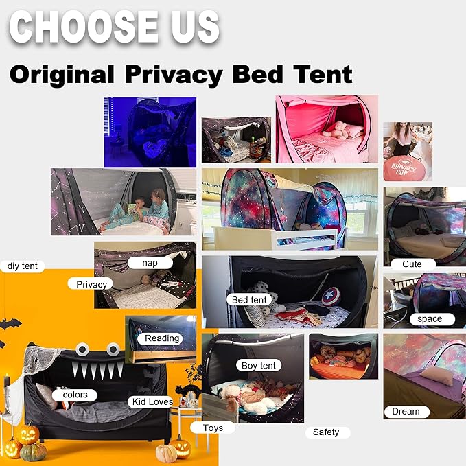 Privacy Pop up Eclipse Bed Tent Bed Drapes (Black, Full)