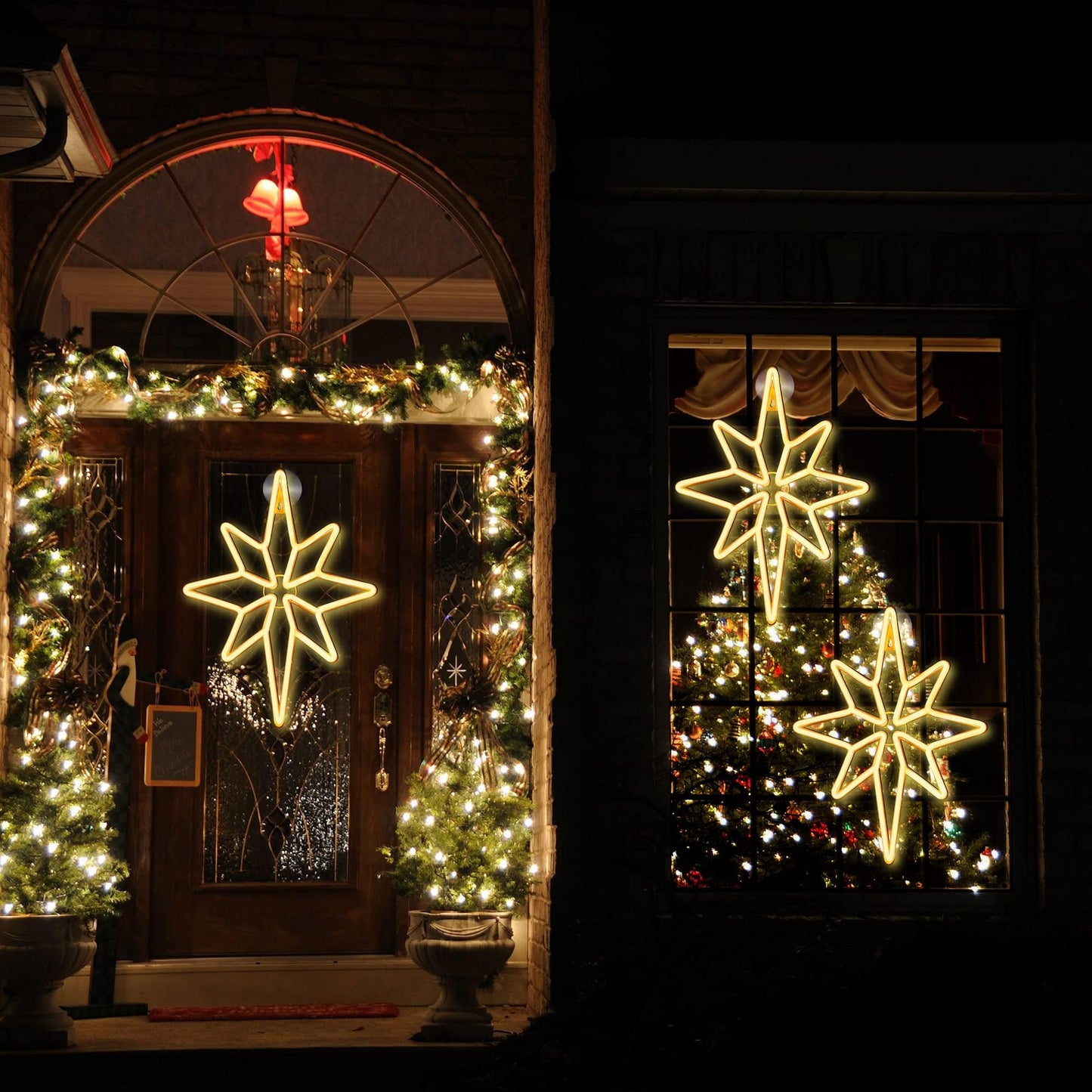Enhon 1 Pack 16 Inch Bethlehem Star Window  Christmas Star  Nativity Lighted Outdoor  Usb Powered Or Battery Operated Bethlehem Christmas Neon Light For Window Bedroom Indoor Decor (Warm White)