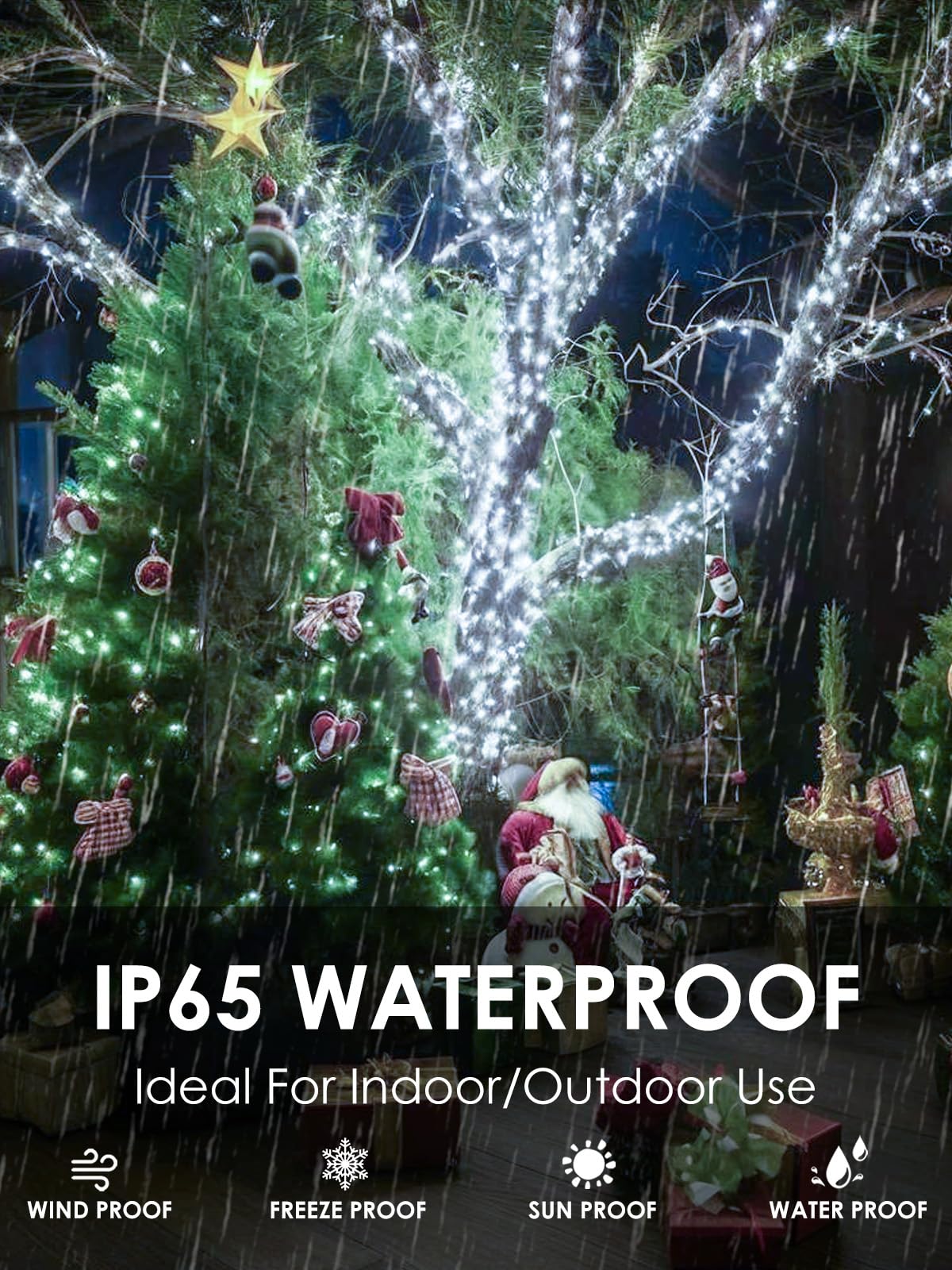 EXF Solar String Lights 400LED 132FT, 4-Pack Waterproof Cool White, 8 Lighting Modes, Green Wire for Outdoor Decoration