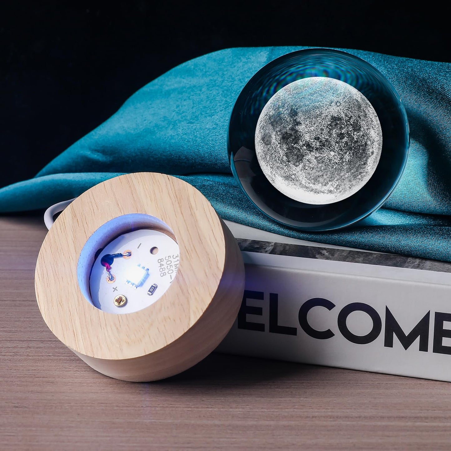 Qianruna 3D Moon 60Mm Crystal Ball Astronomy Universe Gifts 3D Moon Model Led Lamp Globe Night Light Physics Gifts For Kids Men Women Him Her Dad Science Teacher