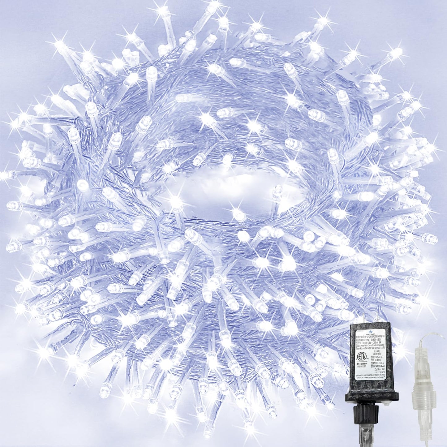 KAQ 240LED Connectable String Lights Cool White Indoor Outdoor Clear Wire Model GP-SW290DC0209-IP44 for Decor