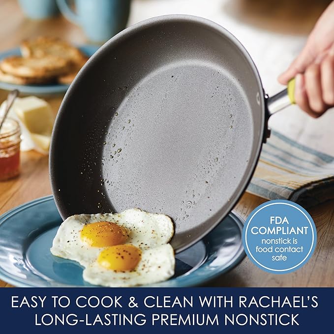 Rachael Ray Cucina Nonstick Cookware Pots and Pans Set, 12 Piece, Lemongrass Green