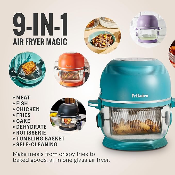 Non Toxic Air Fryer™ - Glass AirFryer 5 Quart w/ 360 Visibility, Self-Cleaning, 400F Vortex Air Fryer for Even Cooking, BPA-Free Teflon Free, 9-in-1 Functions, Rotisserie, Roast, Bake, Mauve Rose