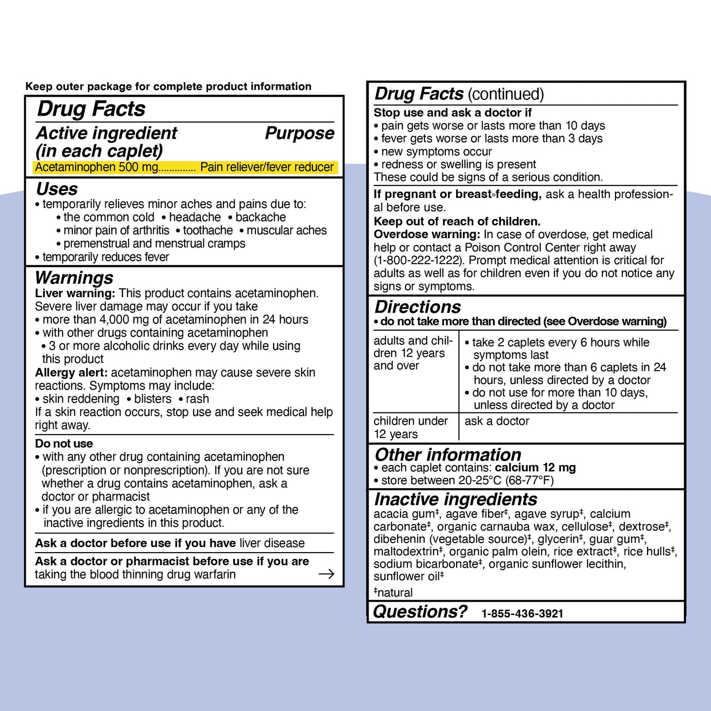 Genexa Clean Acetaminophen 500mg Extra Strength, Dye Free Pain Reliever Fever Reducer, 0% Artificial Additives, Pain Medicine for Adults, Relieves Headache, Backache, Minor Arthritis Pain, 300 Tablets