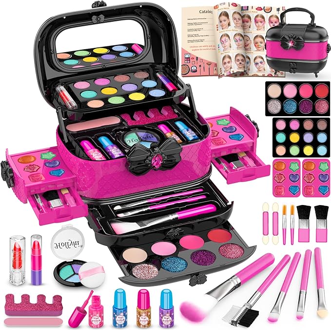 Hollyhi 58 Pcs Kids Makeup Kit for Girl, Princess Toys Real Washable Cosmetic Set with Mirror, Kids Makeup Sets for Girls,...