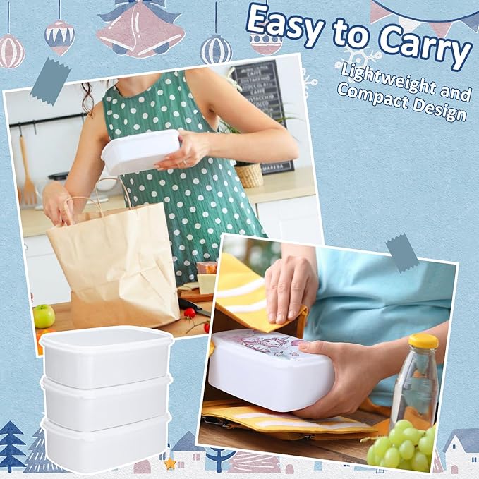 6 Pcs Sublimation Bento Lunch Boxes 7.3 x 4.7x 2.4 Inches Leakproof Plastic Snack Boxes Reusable Lunch Container for Work, Travel, and Camping