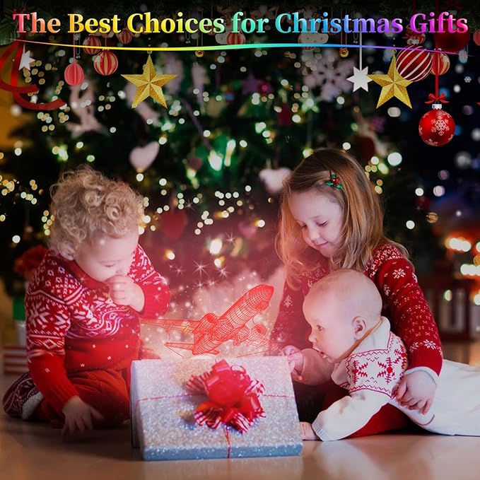 Airplane Night Light, 3D LED Illusion Night Lamp for Boys - Aircraft Themed Bedroom Lamps, Optical Illusion Lamp with Remote Control, Perfect for Kids' Room Décor, Cool Gifts for Airplane Lovers