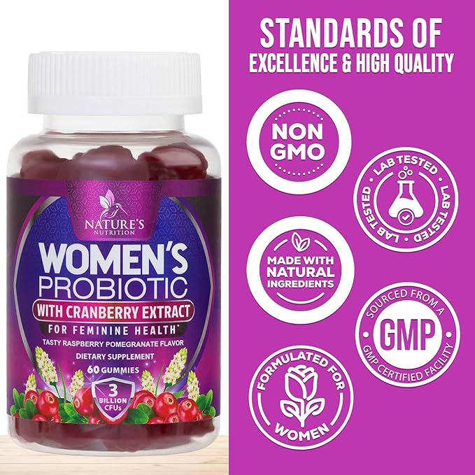 Probiotics for Women Gummy - 6 Diverse Strains w/ Cranberry, PH Balance, Digestive & Feminine Health Support, 3 Billion CFU Womens Probiotic for Urinary & Immune Support, Non-GMO - 60 Gummies