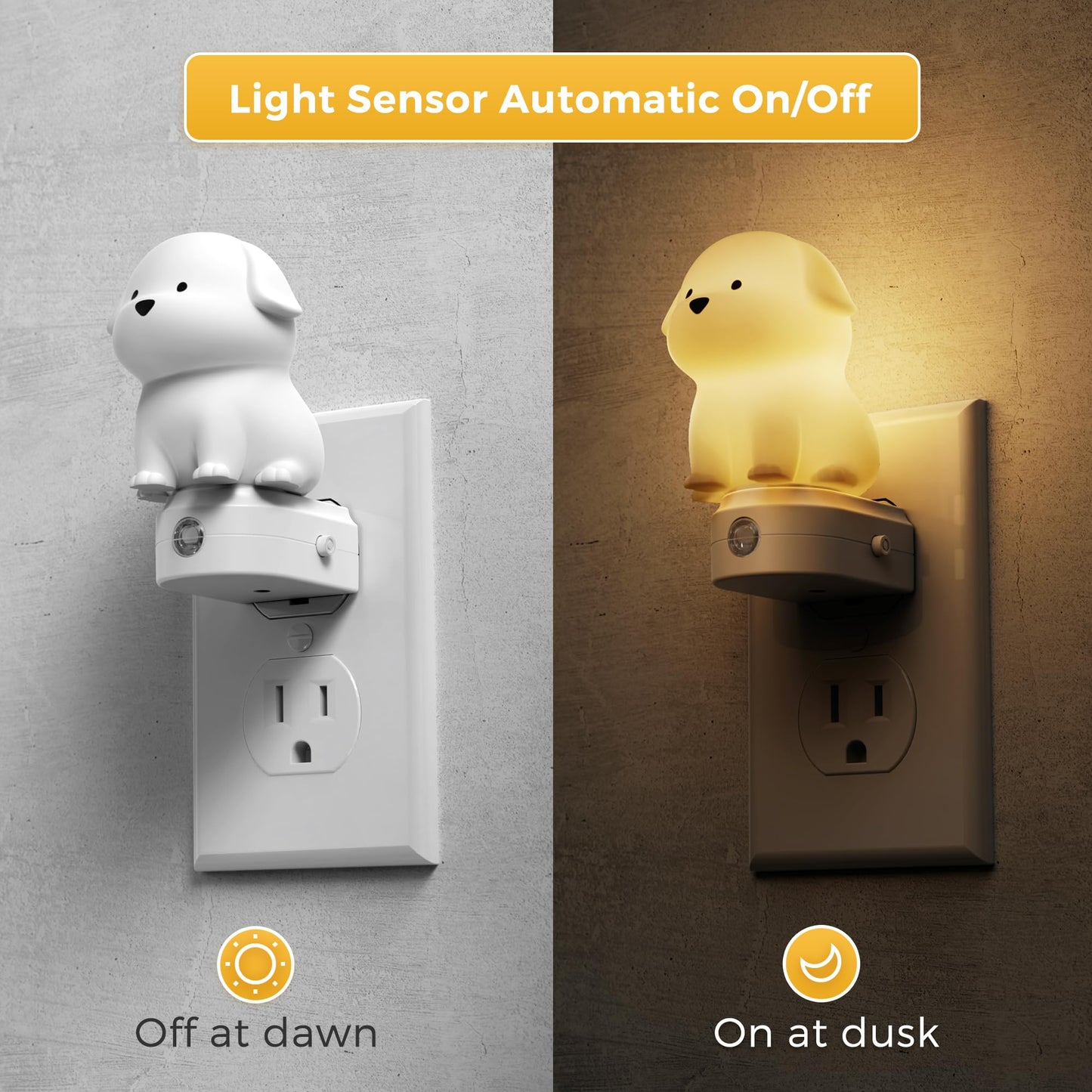 L Lohas Led Plug In Night Light For Kids 3D Cute Puppy Night Lights With Dusk To Dawn Sensor 1600K/2700K/5000K 3Cct Dog Night Light Christmas Birthday Gift Nightlight For Kids Room Decor
